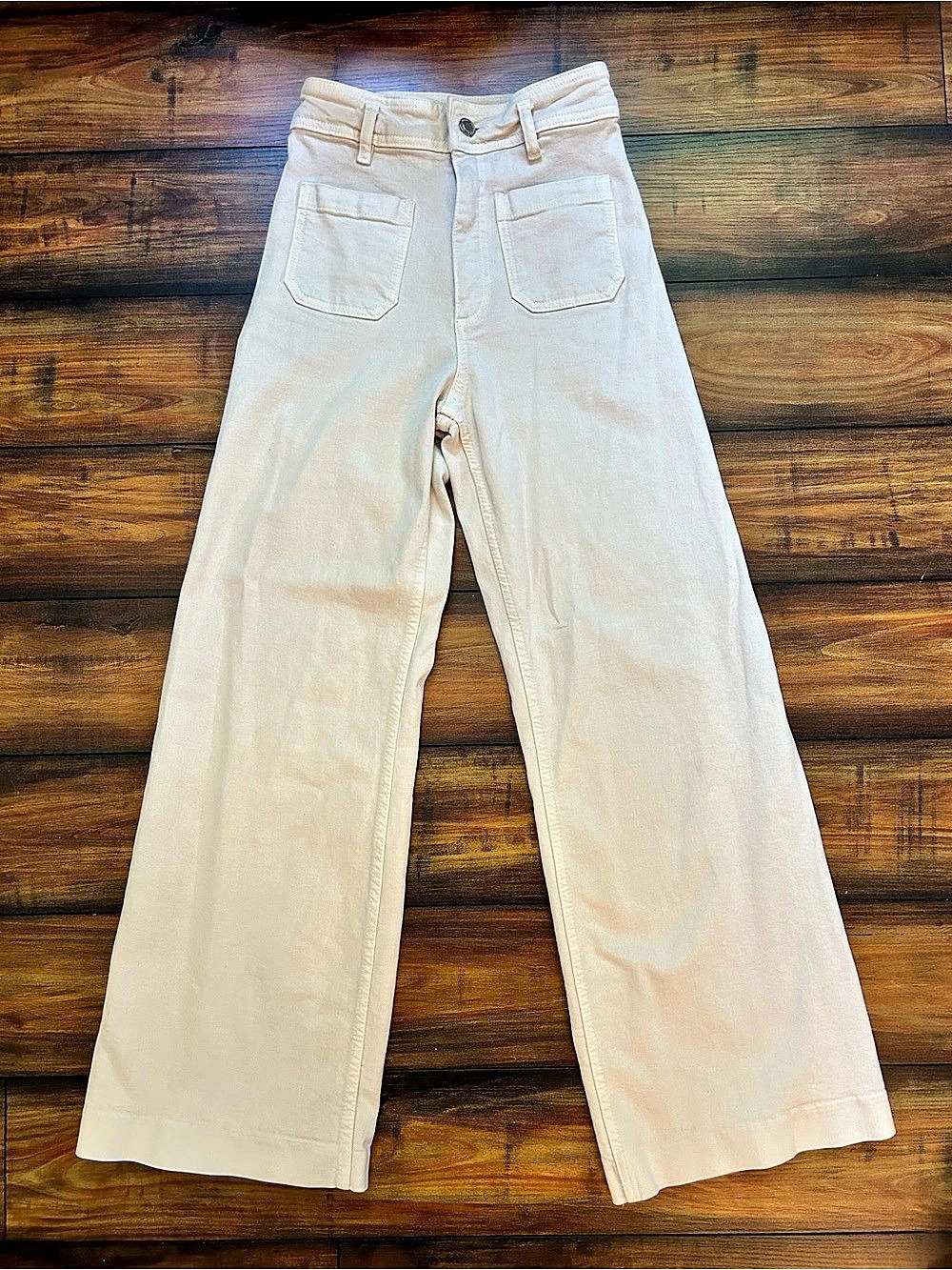 Zara High Waisted Wide Leg Cotton Jeans in Cream Beige sz 2 / 34